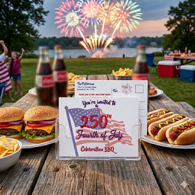 Fourth of July BBQ Invitation Patriotic Script Postcard (Creator Uploaded)