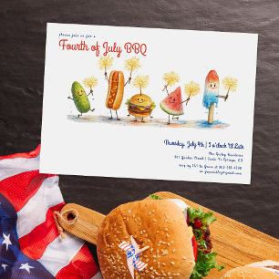 Fourth of July BBQ Mascots Independence Day Invitation
