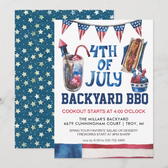 Fourth of July BBQ Party Invitation (Front/Back)