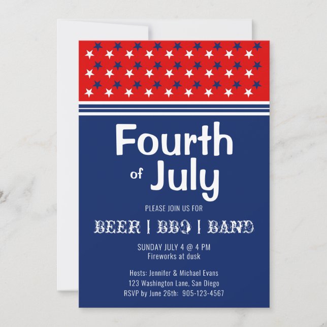 Fourth of July BBQ Red White Blue Invitation (Front)