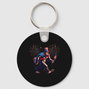 Fourth Of July Bigfoot American Flag Sasquatch 4th Key Ring
