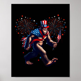 Fourth Of July Bigfoot American Flag Sasquatch 4th Poster