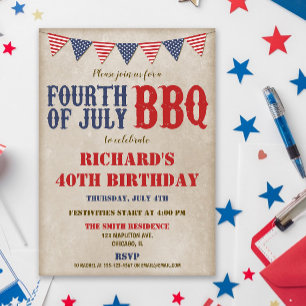 Fourth of July birthday ANY AGE rustic Invitation