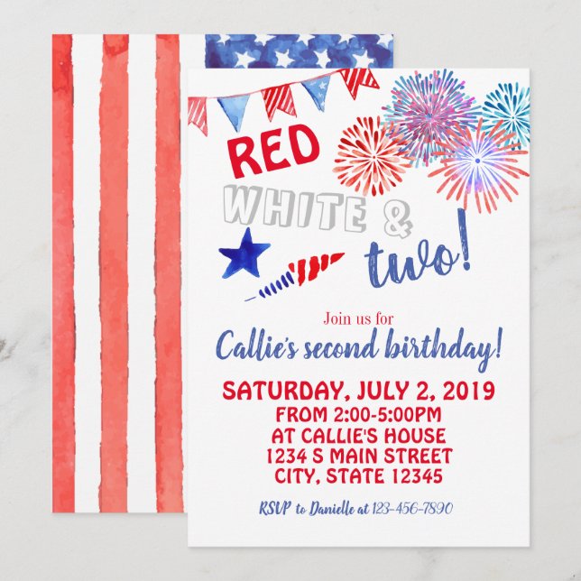 Fourth of July Birthday Invitation (Front/Back)