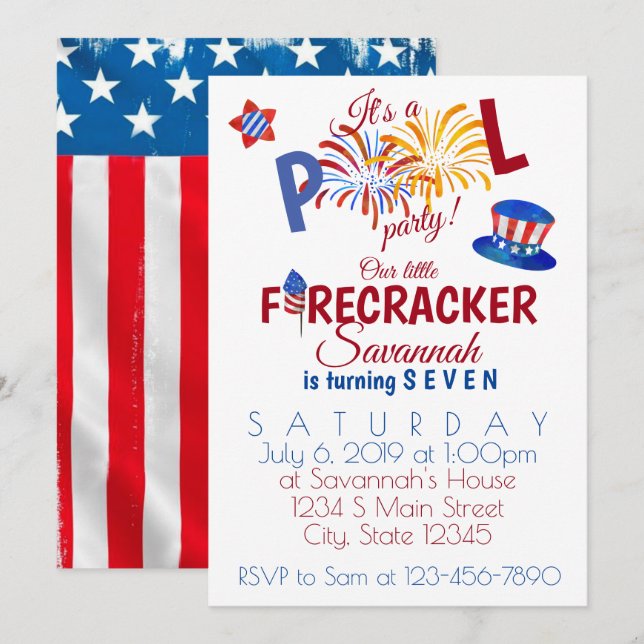 Fourth of July Birthday Invitation (Front/Back)