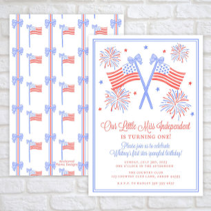 Fourth of July Birthday Invitation, American Flag  Invitation