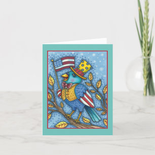 FOURTH OF JULY BLUEBIRD TWEET, AMERICAN FLAG Blank Holiday Card
