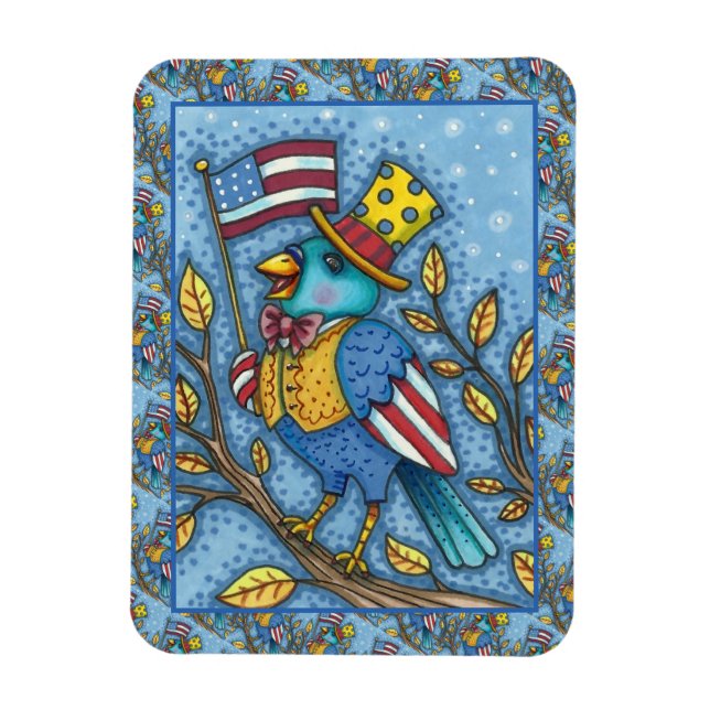 FOURTH OF JULY BLUEBIRD TWEET, AMERICAN FLAG USA MAGNET (Vertical)