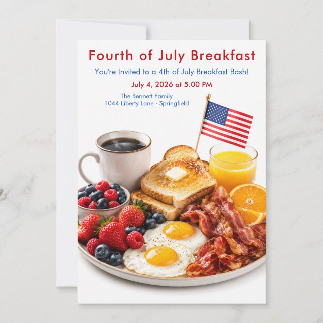 Fourth of July Breakfast - Patriotic Brunch  Invitation (Front)