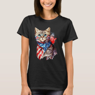 Fourth of July Cat American Flag America Patriotic T-Shirt