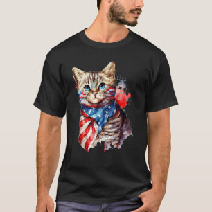 Fourth of July Cat American Flag America Patriotic T-Shirt