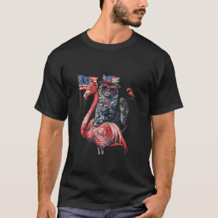 Fourth Of July Cat Flamingo American Flag 4th Of J T-Shirt