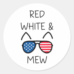 Fourth Of July Cat Lover Red White And Mew Usa Pat Classic Round Sticker