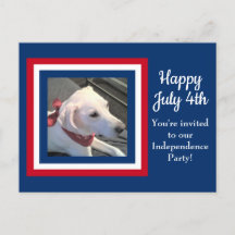 Fourth of July Cute Red White Blue Dog Invitation