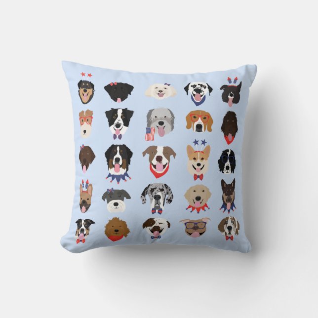 Fourth Of July Dog Faces Cushion (Front)