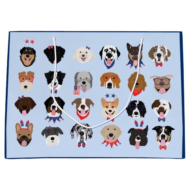 Fourth Of July Dog Faces Large Gift Bag (Front)