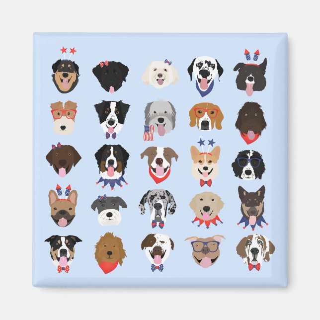 Fourth Of July Dog Faces Magnet (Front)