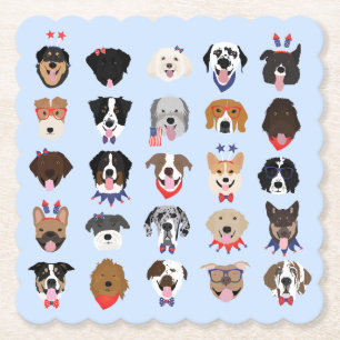Fourth Of July Dog Faces Paper Coaster