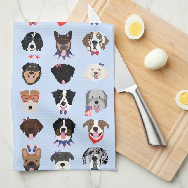 Fourth Of July Dog Faces Tea Towel (Quarter Fold)