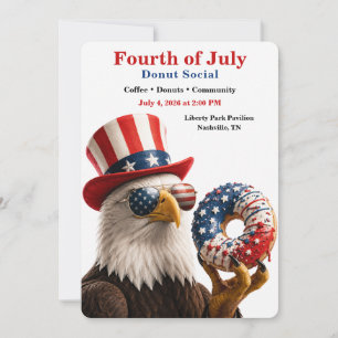 Fourth of July Doughnut Social - Red White and blu Invitation