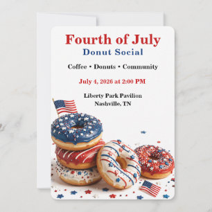 Fourth of July Doughnut Social - Red White and blu Invitation