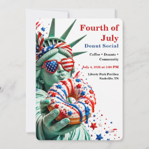Fourth of July Doughnut Social - Red White and blu Invitation