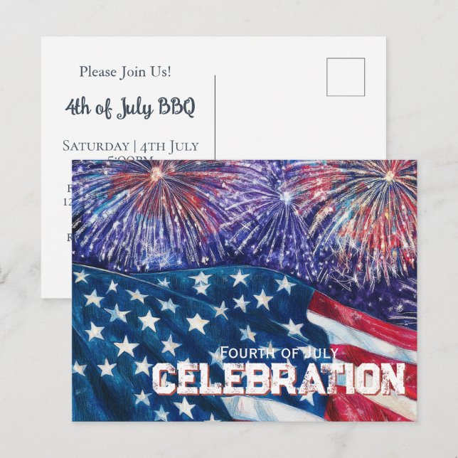 Fourth of July Festive Celebration Invitation Postcard (Front/Back)