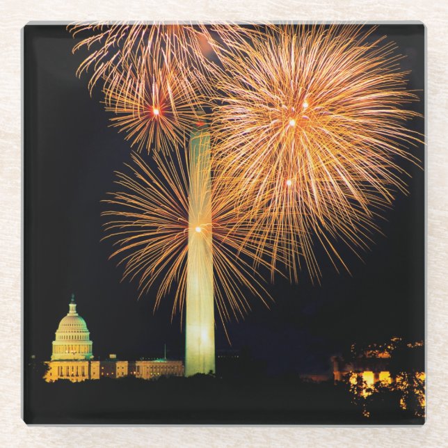 Fourth of July, Firework Display, Skyline Glass Coaster (Front)