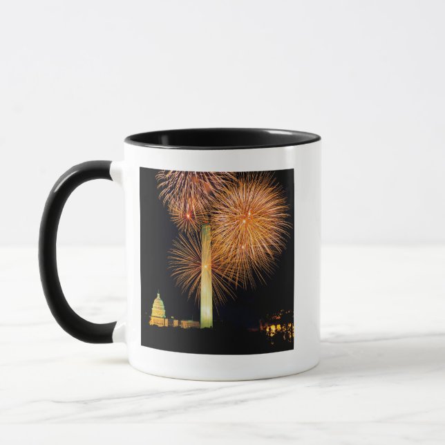 Fourth of July, Firework Display, Skyline Mug (Left)