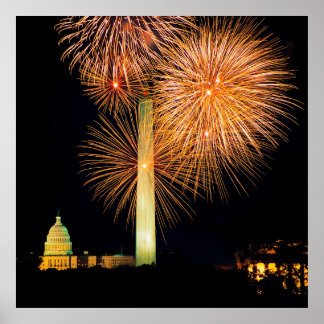 Fourth of July, Firework Display, Skyline Poster