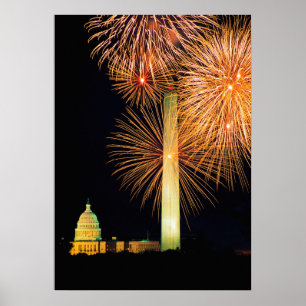 Fourth of July, Firework Display, Skyline Poster