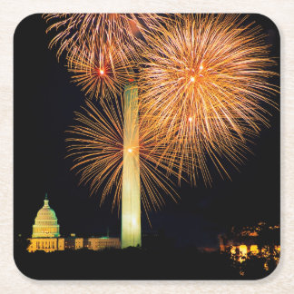 Fourth of July, Firework Display, Skyline Square Paper Coaster