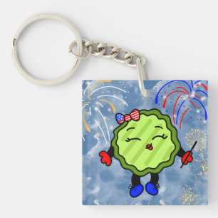 Fourth of July Firework Holiday Freedom Pickle  Key Ring