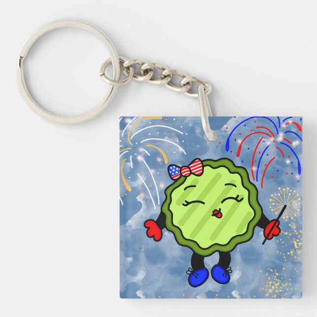 Fourth of July Firework Holiday Freedom Pickle  Key Ring (Front)