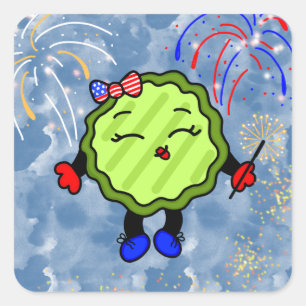 Fourth of July Firework Holiday Freedom Pickle     Square Sticker