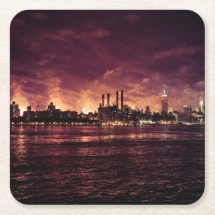 Fourth of July Fireworks behind Manhattan Square Paper Coaster