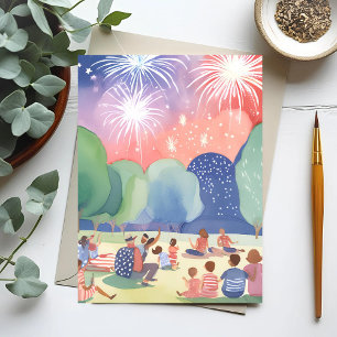 Fourth of July Fireworks   Red White Blue Holiday Postcard