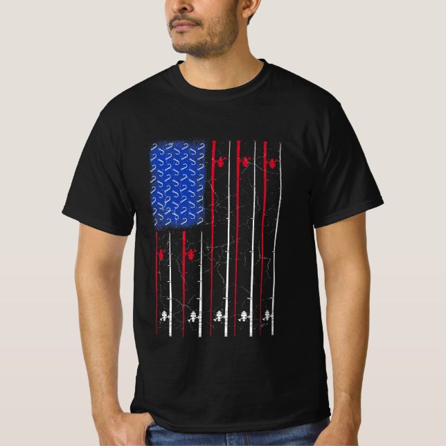 Fourth of July Fishing Pole Mens Tshirt (Front)