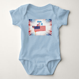 Fourth of July Flag with Fireworks Baby Bodysuit