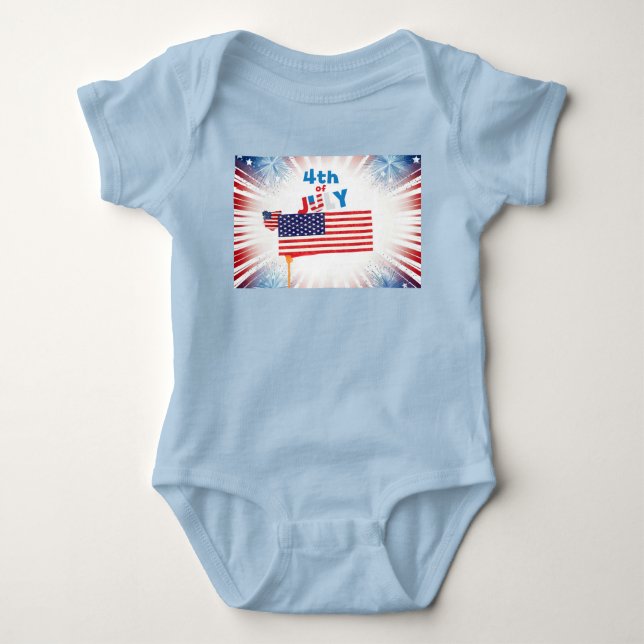 Fourth of July Flag with Fireworks Baby Bodysuit (Front)