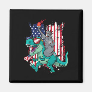 Fourth Of July Funny Statue Of Liberty Riding Dino Magnet