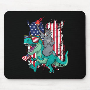 Fourth Of July Funny Statue Of Liberty Riding Dino Mouse Mat