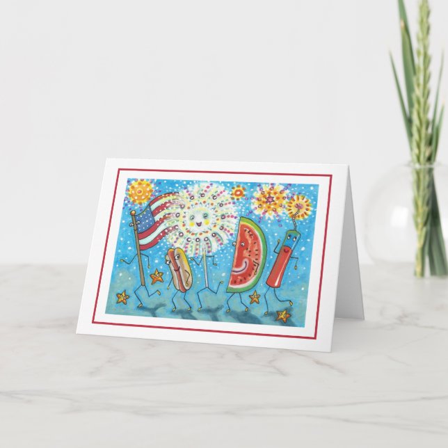 FOURTH OF JULY GANG, PARADE & FIREWORKS HOLIDAY CARD (Front)