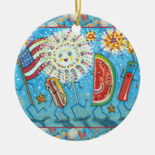 FOURTH OF JULY GANG, PARADE & FIREWORKS HOLIDAY CERAMIC TREE DECORATION