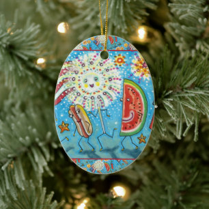 FOURTH OF JULY GANG, PARADE & FIREWORKS HOLIDAY CERAMIC TREE DECORATION