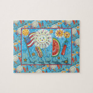 FOURTH OF JULY GANG, PARADE & FIREWORKS HOLIDAY JIGSAW PUZZLE