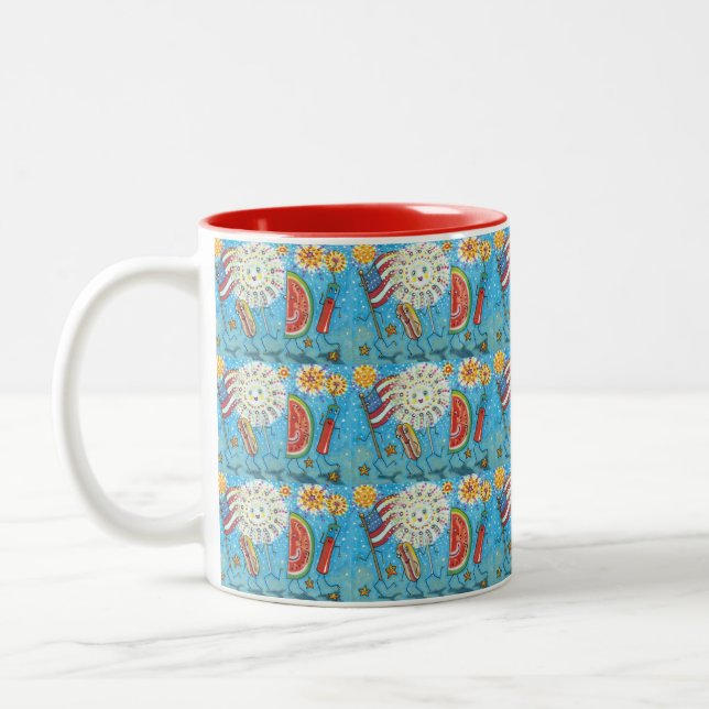 FOURTH OF JULY GANG, PARADE & FIREWORKS HOLIDAY Two-Tone COFFEE MUG (Left)