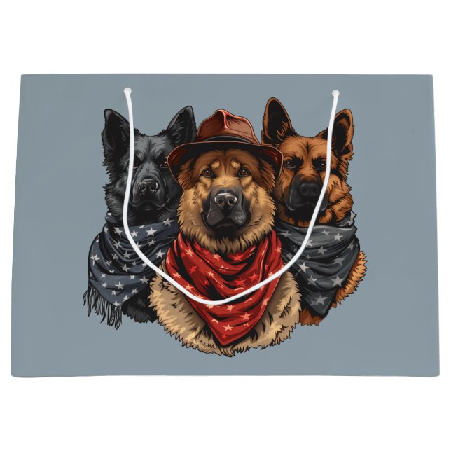 Fourth Of July German Shepherd Dogs Large Gift Bag (Front)