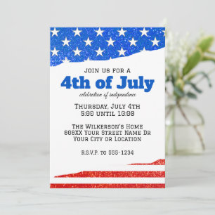 Fourth of July Glitter American Flag Invitation