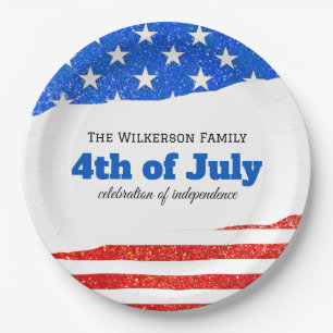 Fourth of July Glitter American Flag Paper Plate